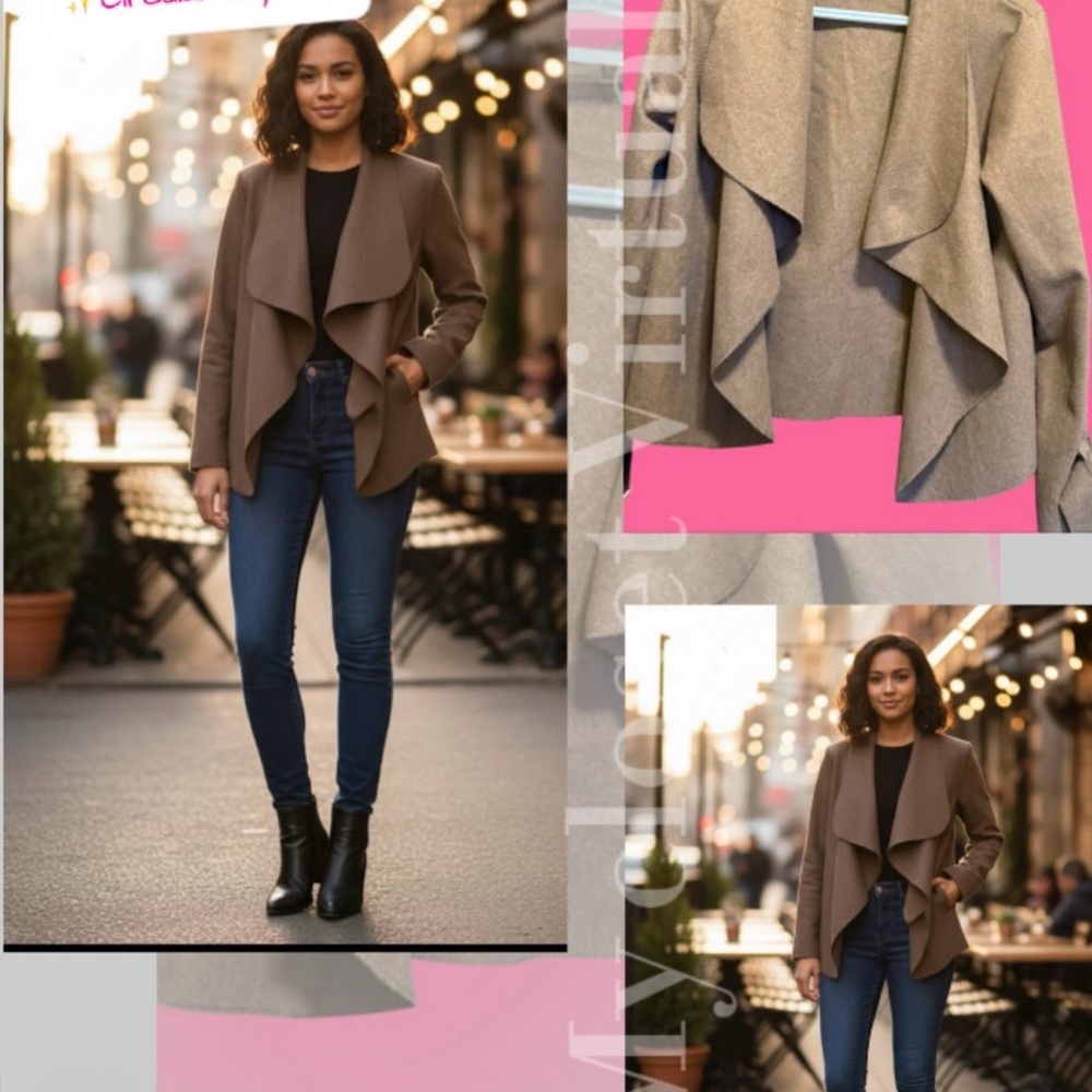 Draped Open-Front Women’s Sweater Jacket - Taupe